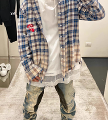 False Perception Rolling Stones Blue Brown Plaid Flannel