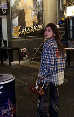 False Perception Rolling Stones Blue Brown Plaid Flannel