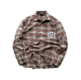 False Perception Cracked Cross Distressed Plaid Flannel