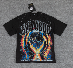 GLAZAGOD 2000 Rhinestone Cosmic Graphic T-Shirt