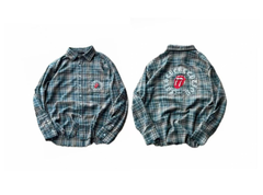 False Perception Rolling Stones Distressed Plaid Flannel
