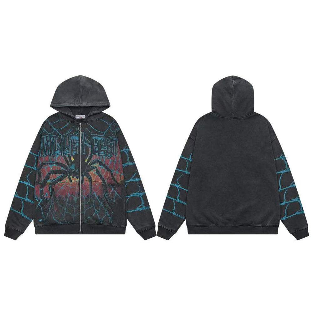 Vale Forever Spider Graphic Zip‑Up Hoodie