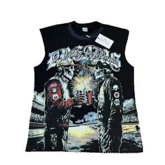 Cross border fashion brand VALE, European and American high street direct spray printing, washing water to make old, sleeveless T-shirt with shoulder, summer men's and women's fashion
