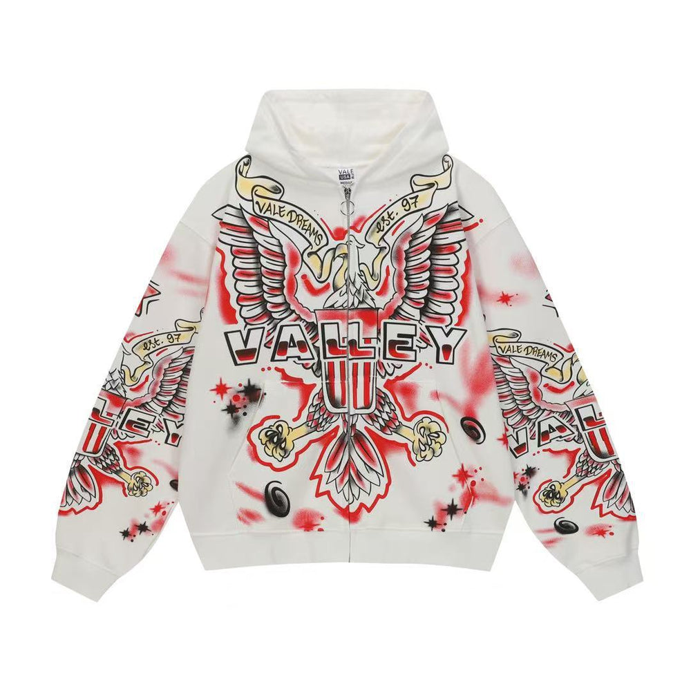 Vale Forever Eagle Graphic Zip‑Up Hoodie