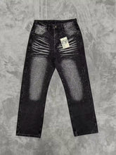 Vale's new trendy plus size jeans for men and women, black street rhinestone straight leg loose pants, suitable for all seasons
