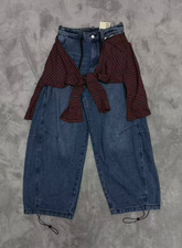 Vale Valley Detachable Plaid Patchwork Wide-Leg Jeans
