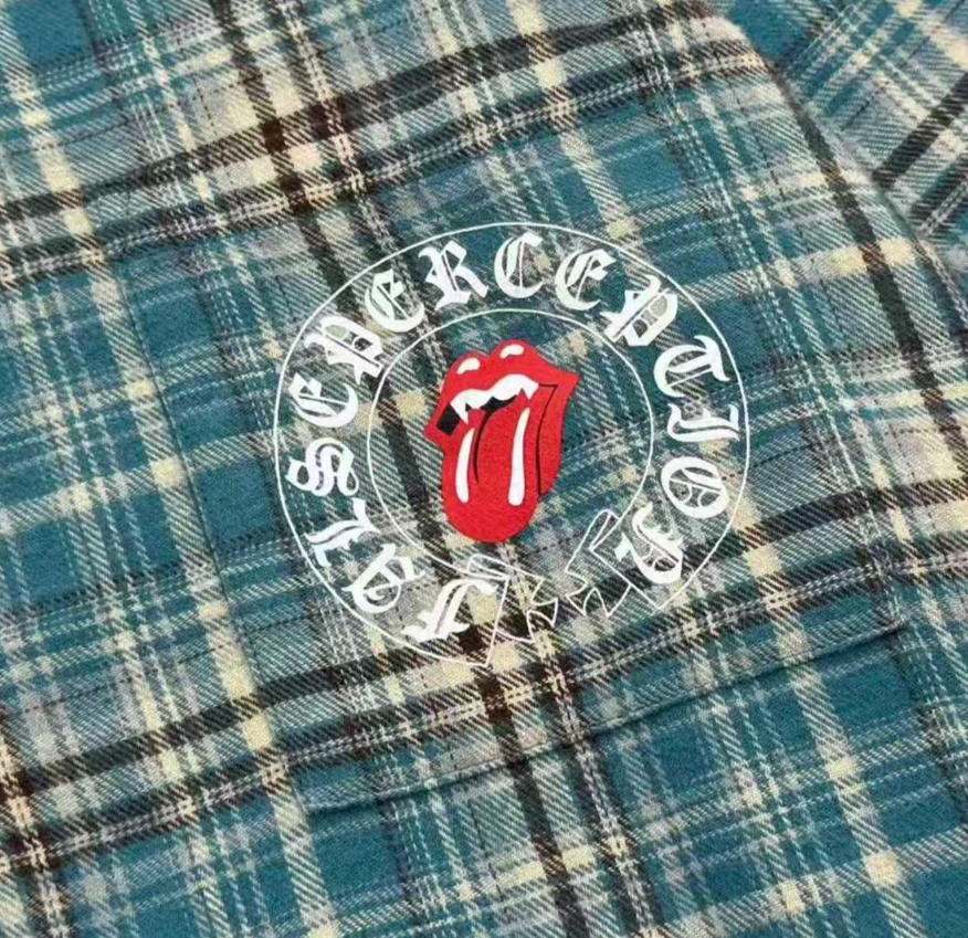 False Perception Rolling Stones Distressed Plaid Flannel