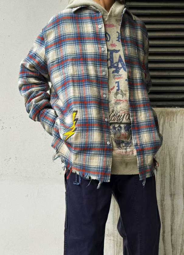 False Perception Simpsons Graffiti Plaid Flannel Shirt
