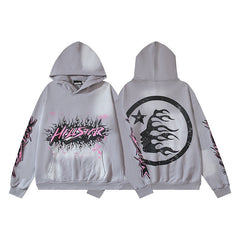 HELLSTAR Graphic Flame Print Hoodie Streetwear Pullover