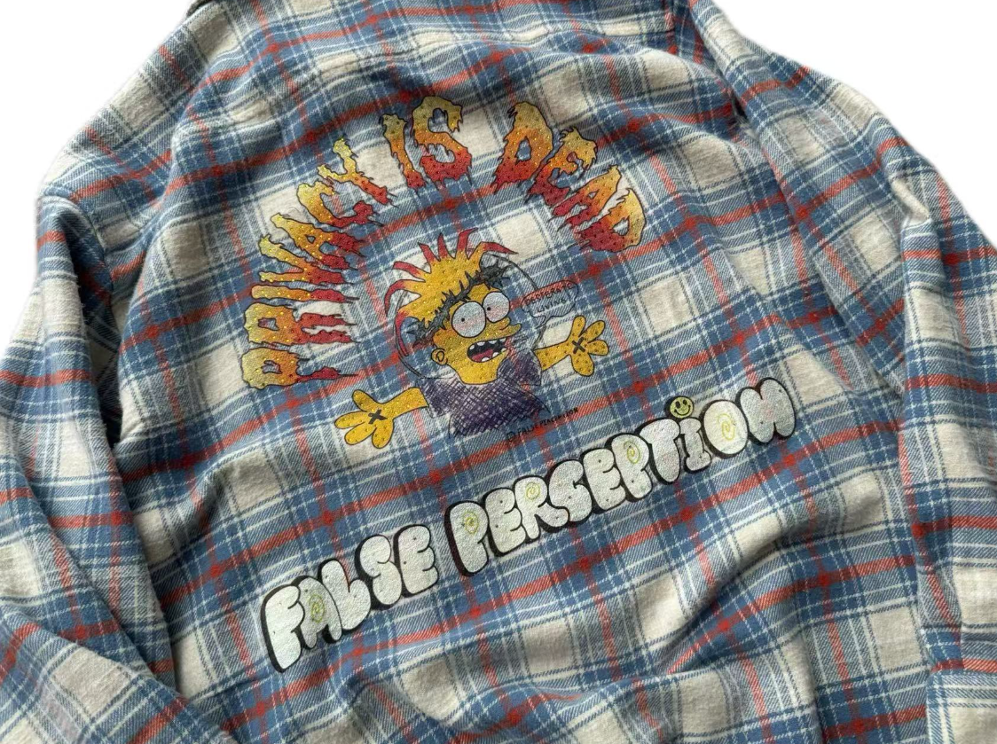 False Perception Simpsons Graffiti Plaid Flannel Shirt