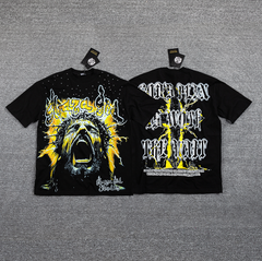 GLAZA GOD Golden Thunder Rhinestone Graphic T-Shirt