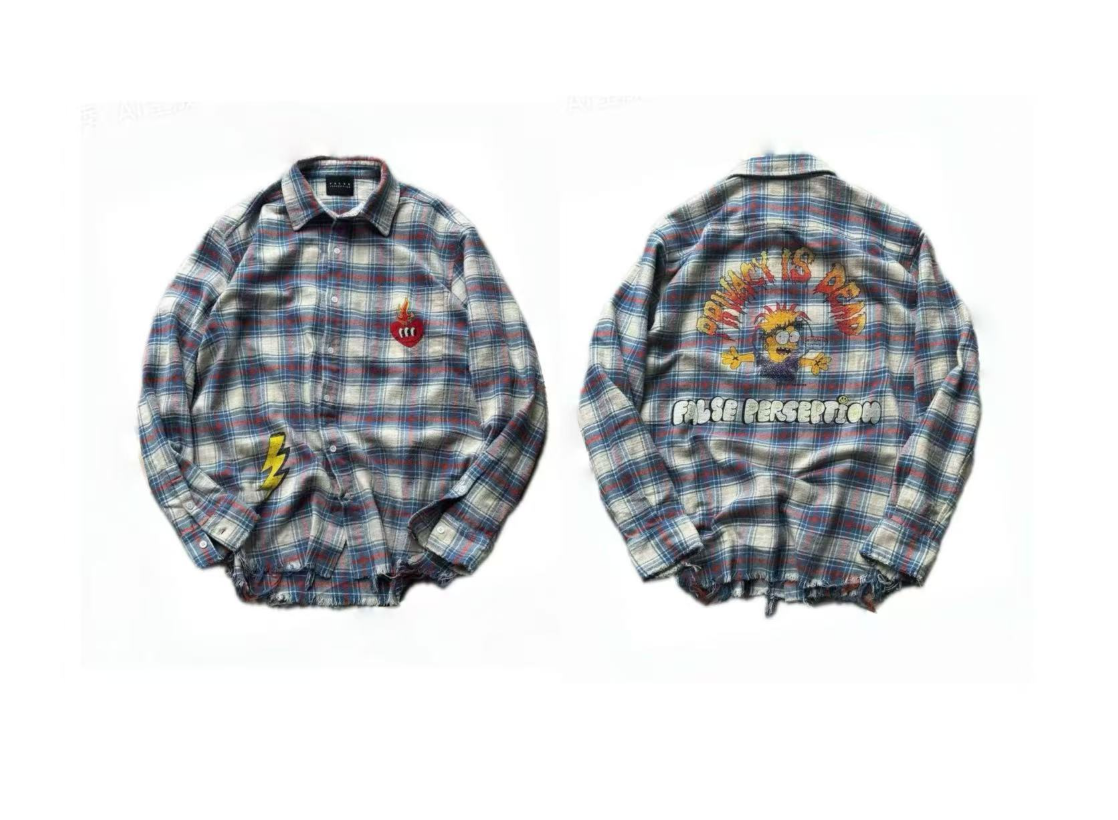 False Perception Simpsons Graffiti Plaid Flannel Shirt