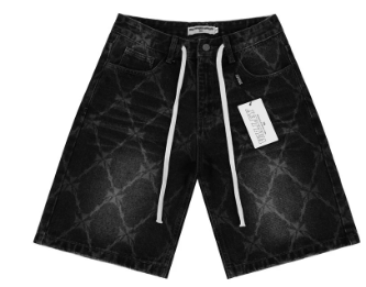 Vale Forever Black Laser-Etched Diamond Denim Shorts