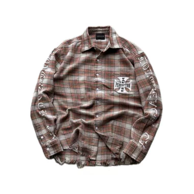 False Perception Cracked Cross Distressed Plaid Flannel