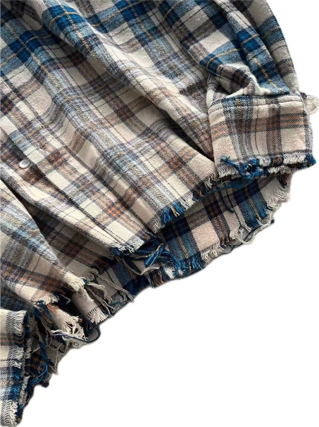 False Perception Rolling Stones Blue Brown Plaid Flannel