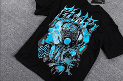 GLAZA GOD Cyber-Tribal Electric Blue Graphic T-Shirt
