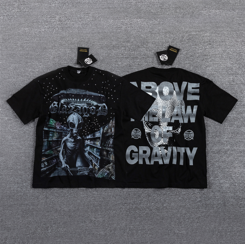GLAZAGOD Above the Law of Gravity Alien Graphic T-Shirt