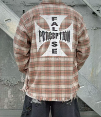 False Perception Cracked Cross Distressed Plaid Flannel