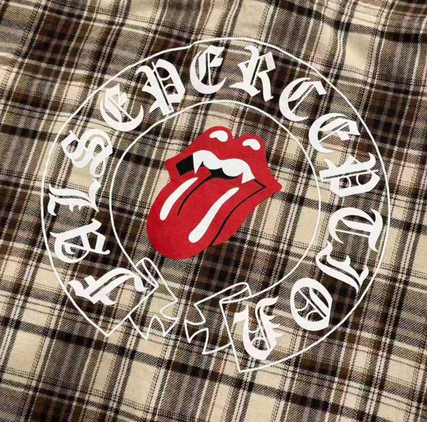 False Perception Rolling Stones Brown Plaid Flannel