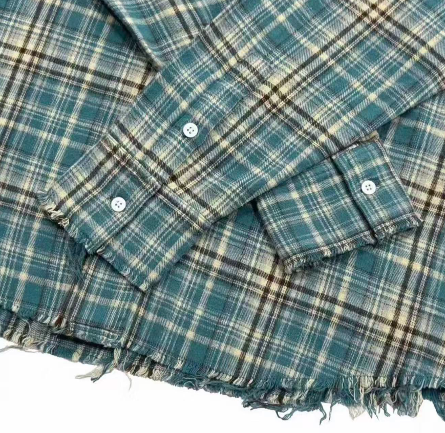 False Perception Rolling Stones Distressed Plaid Flannel