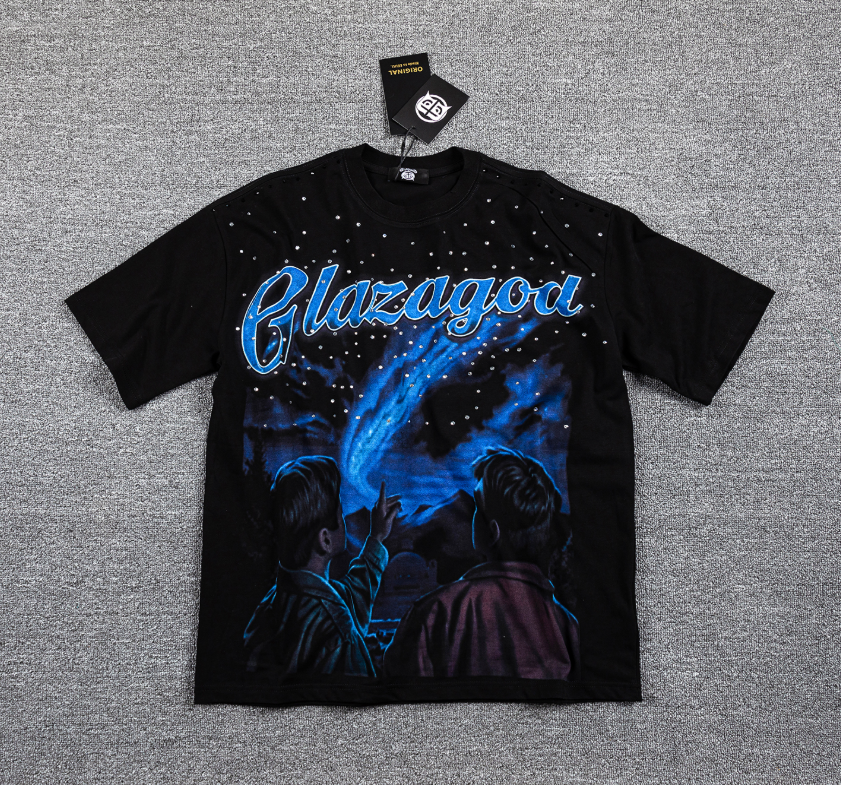 GLAZAGOD Galactic Skull Double-Sided Graphic T-Shirt