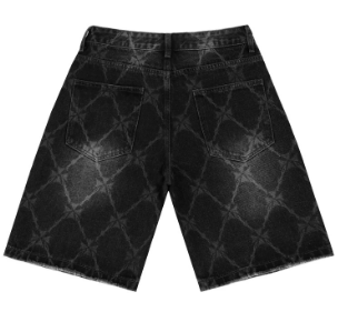 Vale Forever Black Laser-Etched Diamond Denim Shorts