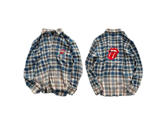 False Perception Rolling Stones Blue Brown Plaid Flannel