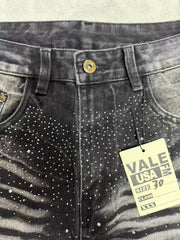 Vale's new trendy plus size jeans for men and women, black street rhinestone straight leg loose pants, suitable for all seasons