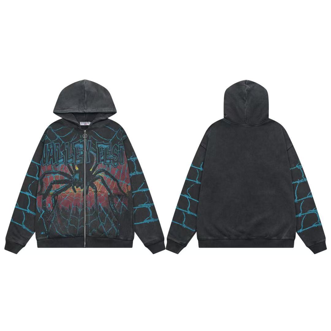 Vale Forever Spider Graphic Zip‑Up Hoodie