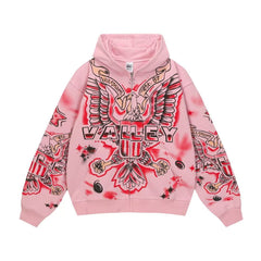 Vale Forever Pink Eagle Graphic Zip‑Up Hoodie