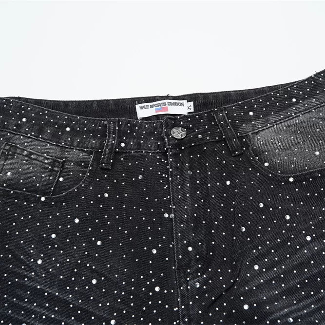Vale Forever RAIN CLASSIC DENIM trendy brand full of hot rhinestone ripped jeans trousers