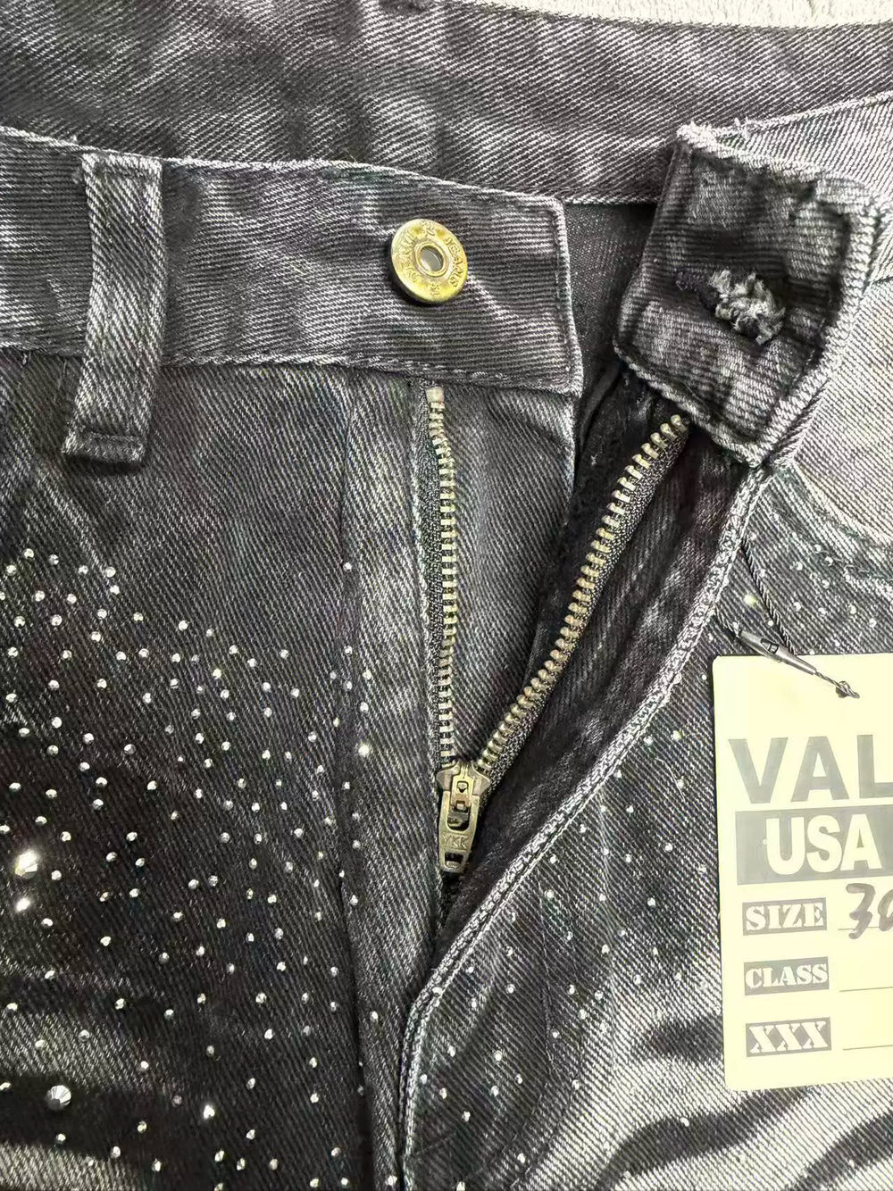 Vale's new trendy plus size jeans for men and women, black street rhinestone straight leg loose pants, suitable for all seasons