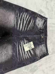 Vale's new trendy plus size jeans for men and women, black street rhinestone straight leg loose pants, suitable for all seasons