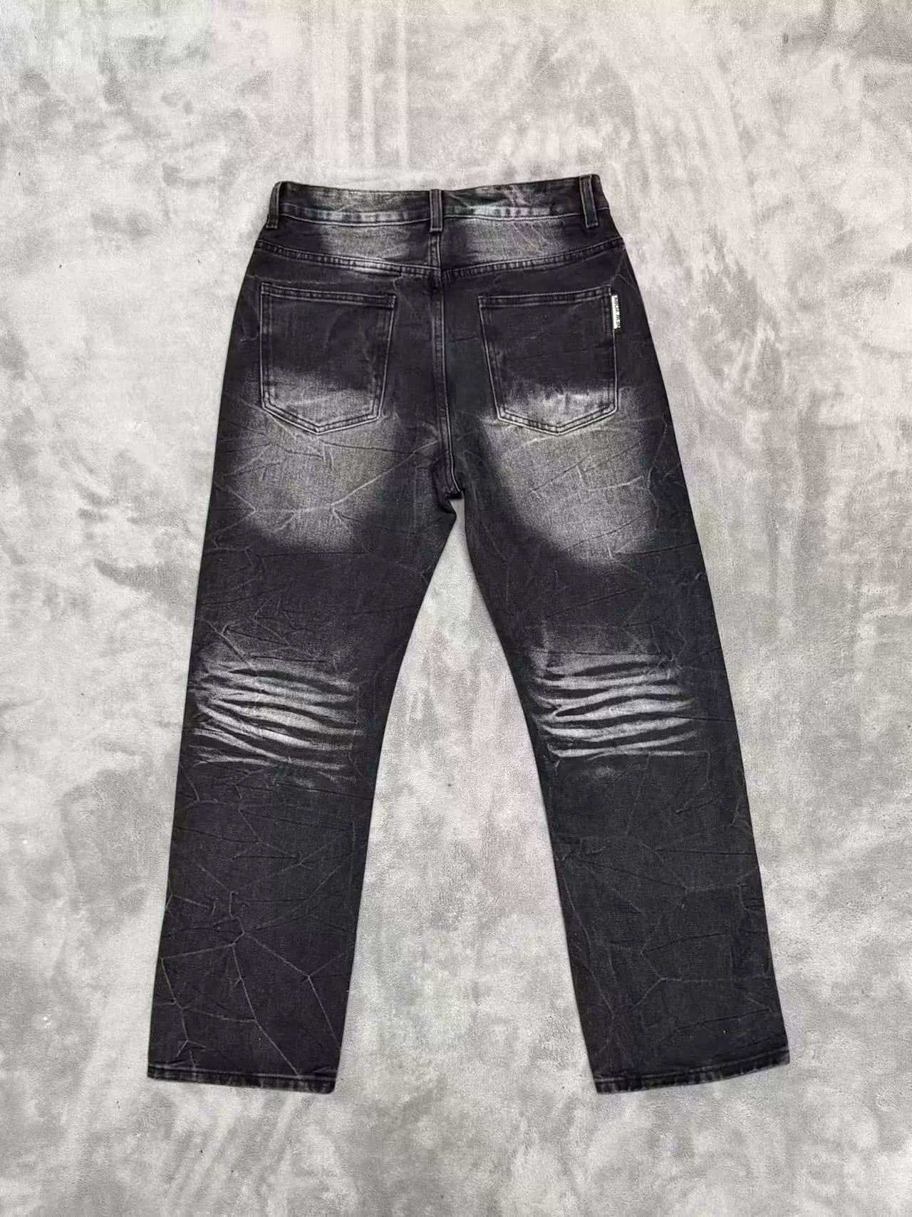 Vale's new trendy plus size jeans for men and women, black street rhinestone straight leg loose pants, suitable for all seasons