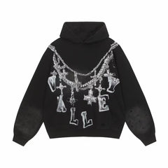 Vale Forever Chain Cross Graphic Distressed Hoodie