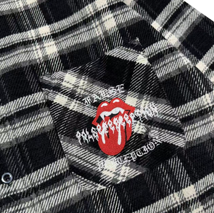 False Perception Rolling Stones Black Plaid Flannel