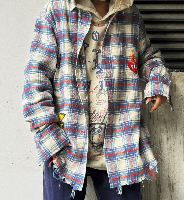False Perception Simpsons Graffiti Plaid Flannel Shirt