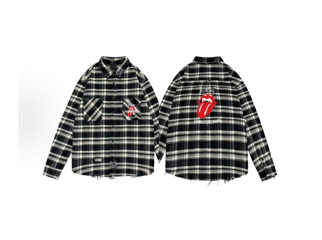 False Perception Rolling Stones Black Plaid Flannel