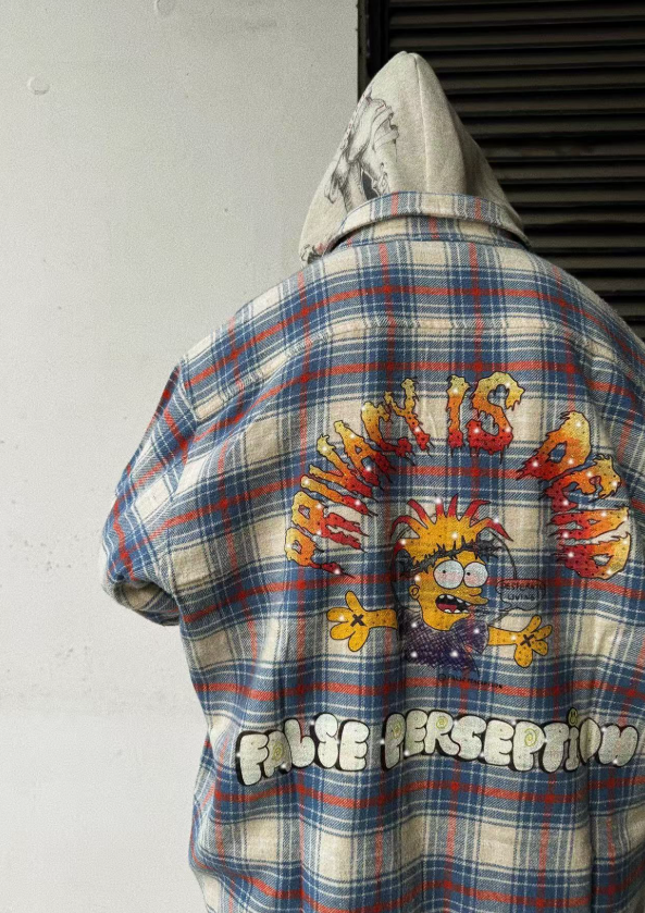 False Perception Simpsons Graffiti Plaid Flannel Shirt