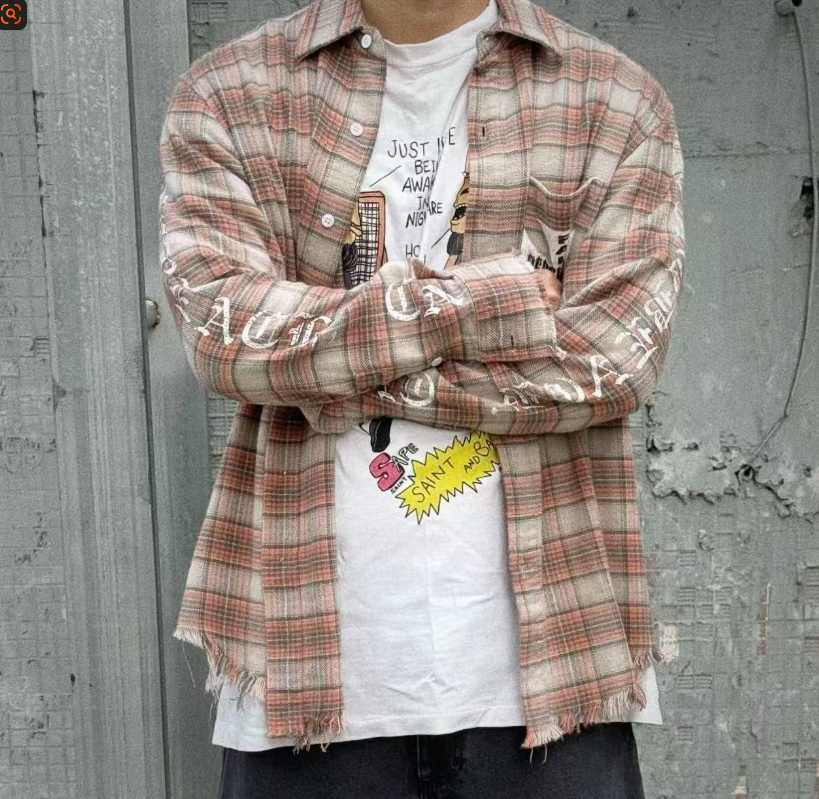 False Perception Cracked Cross Distressed Plaid Flannel