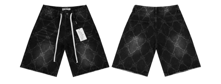 Vale Forever Black Laser-Etched Diamond Denim Shorts