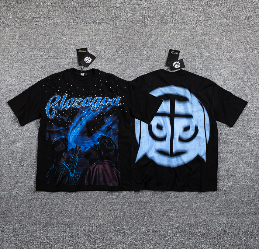 GLAZAGOD Galactic Skull Double-Sided Graphic T-Shirt