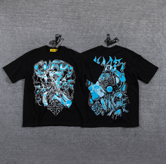 GLAZA GOD Cyber-Tribal Electric Blue Graphic T-Shirt