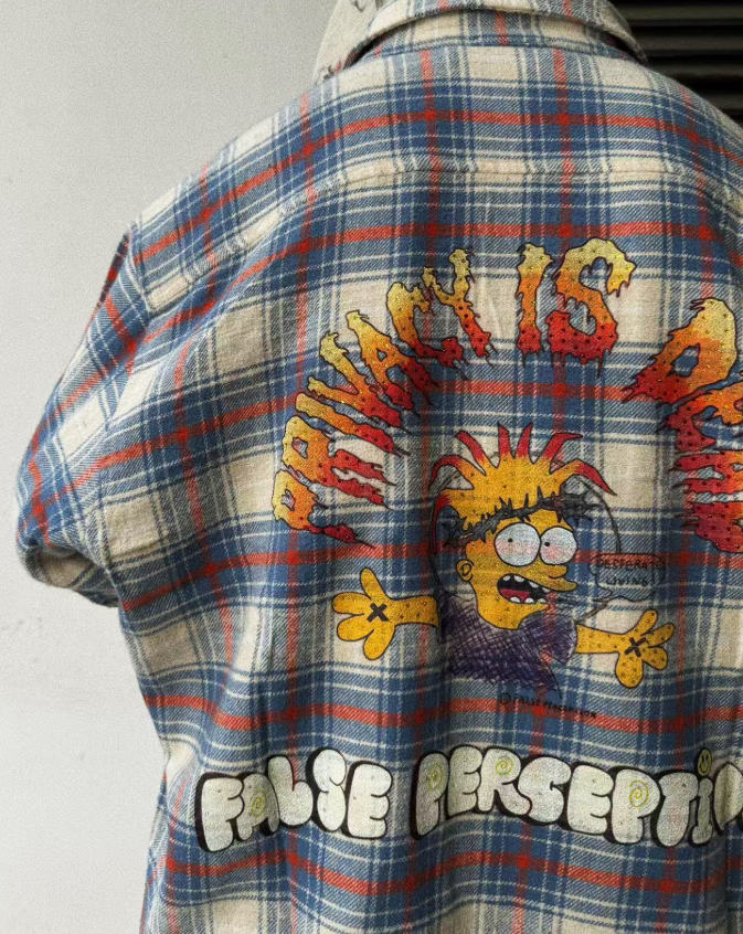 False Perception Simpsons Graffiti Plaid Flannel Shirt