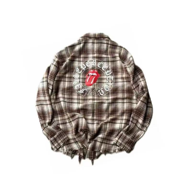 False Perception Rolling Stones Brown Plaid Flannel
