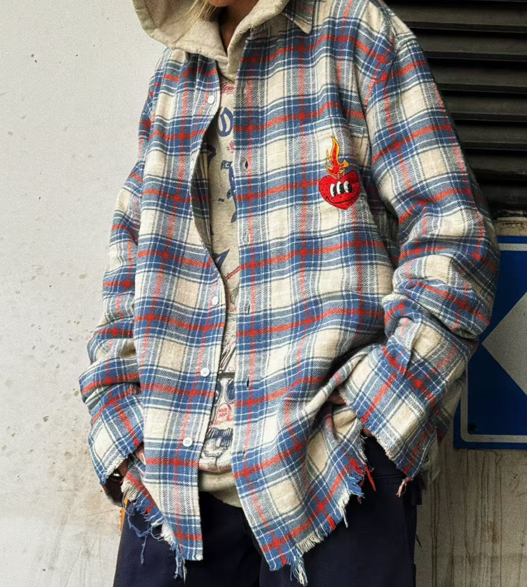 False Perception Simpsons Graffiti Plaid Flannel Shirt