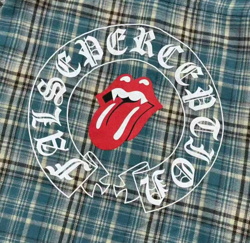 False Perception Rolling Stones Distressed Plaid Flannel