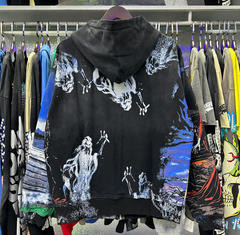 Vintage Horror Grim Reaper Graveyard Zip-Up Hoodie