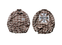 False Perception Cracked Cross Distressed Plaid Flannel