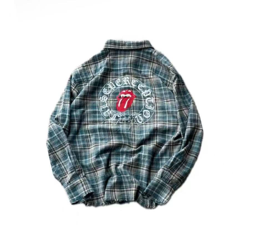 False Perception Rolling Stones Distressed Plaid Flannel